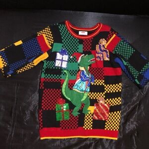 Festive Dinosaur Sweater with Gifts